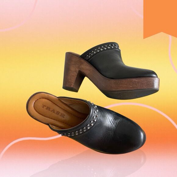 Trask Women’s Black Leather Reese Studded Clog/Mule Heels Boho Western Size 7.5 - Picture 3 of 12